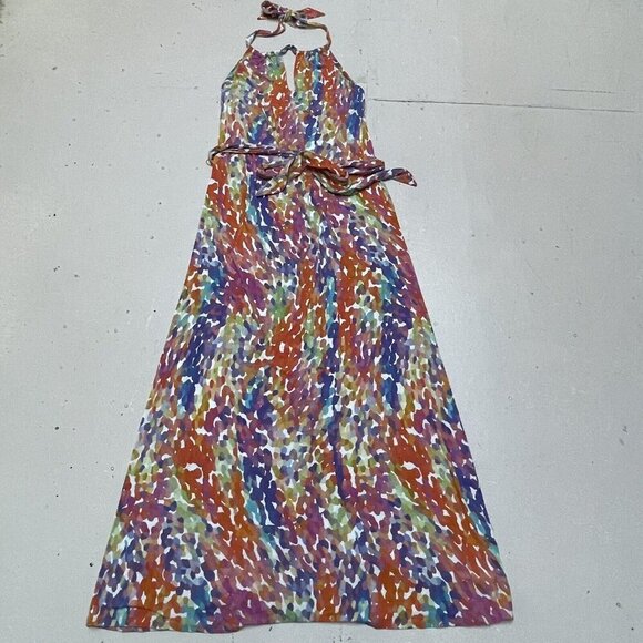 Three Dots Dress Womens Medium Maxi Multicolored Sleeveless Drawstring Racerback - Picture 6 of 14